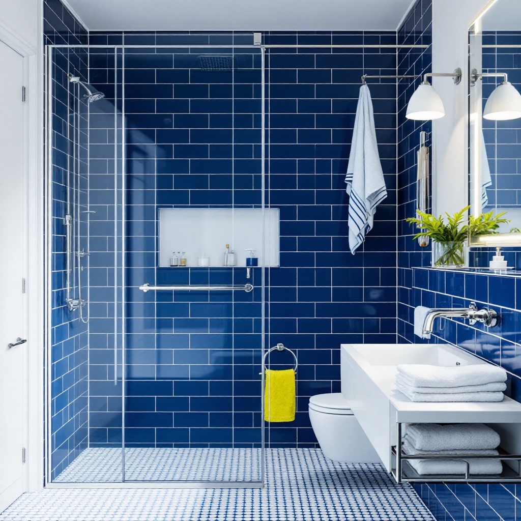 An immaculate bathroom with straight tile grout lines and a streak-free glass shower door