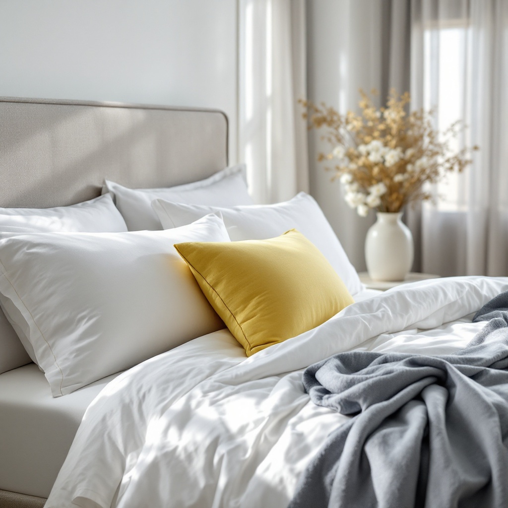 Crisp hospital-cornered white bedding on a neatly made bed with pillows aligned