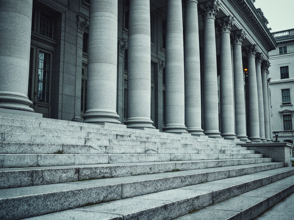Granite columns and steps of a New England civic government building