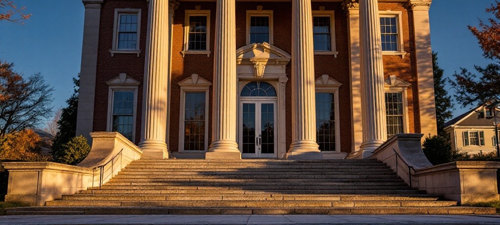 Granite courthouse steps and columns, South Shore Massachusetts