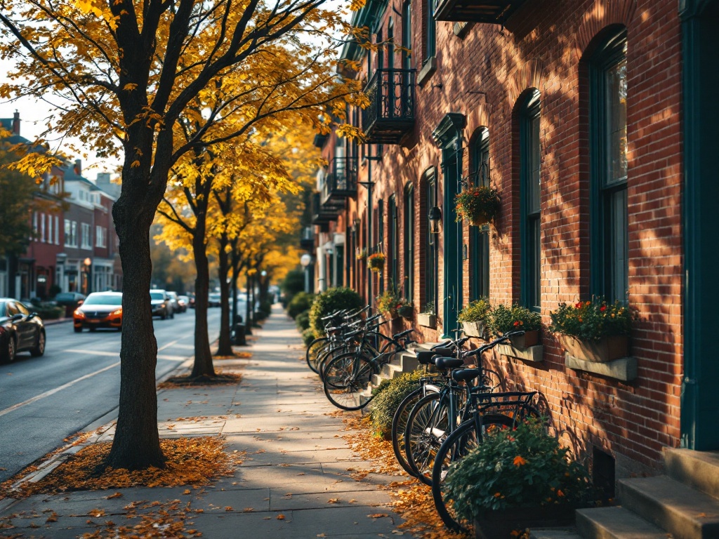 Quiet brick neighborhood street near the office in Hyde Park, Boston